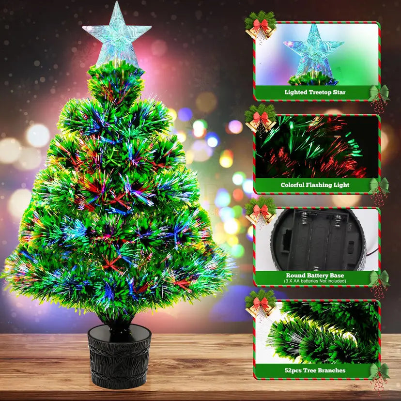 Small Christmas Tree Fiber Optic Lighted, 54cm Pre-Lit Tabletop