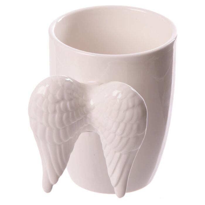 Shaped Handle Ceramic Mug - White Angel Wings