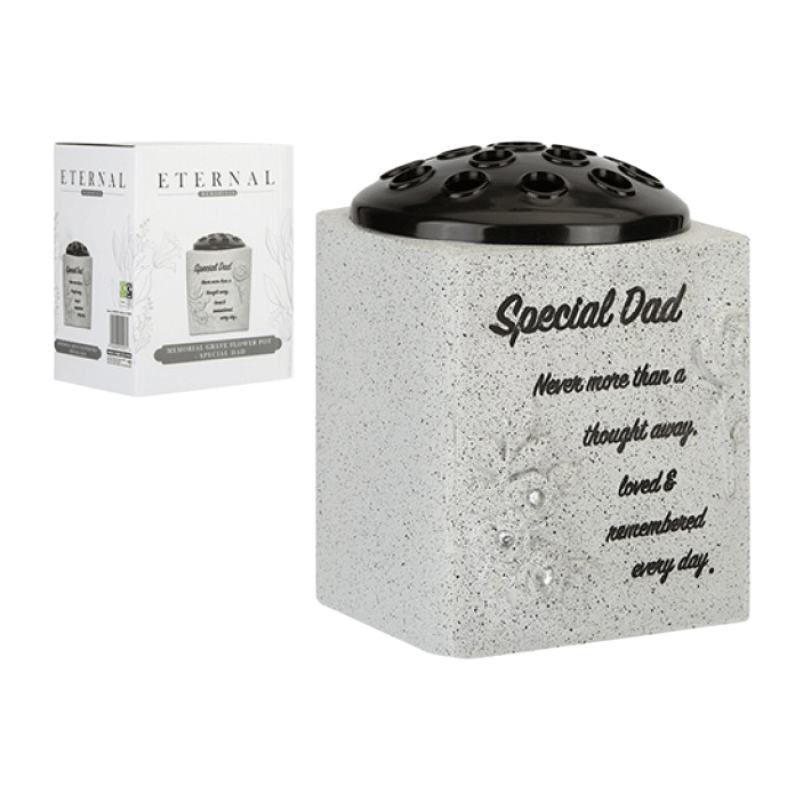 Memorial Grey Grave Flower Pot - Special Dad Rose Design