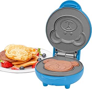 Kitchen Pro 550W Mini Waffle Maker – Blue Bear-Shaped Waffle Plate,