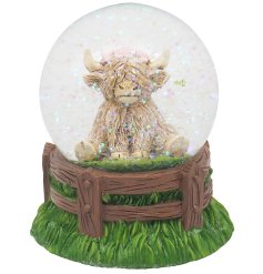 Highland Cow Flower Water Globe