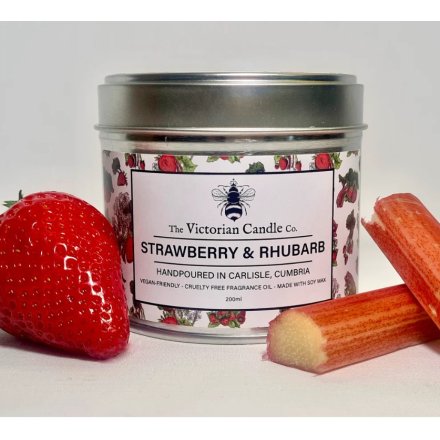 Strawberry & Rhubarb Scented Tin Candle, 200ml