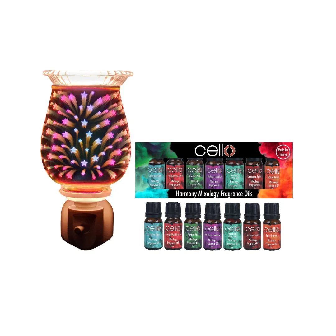 Firework 3D Glass Plug In with Harmony Mixology Oil Set 7PK