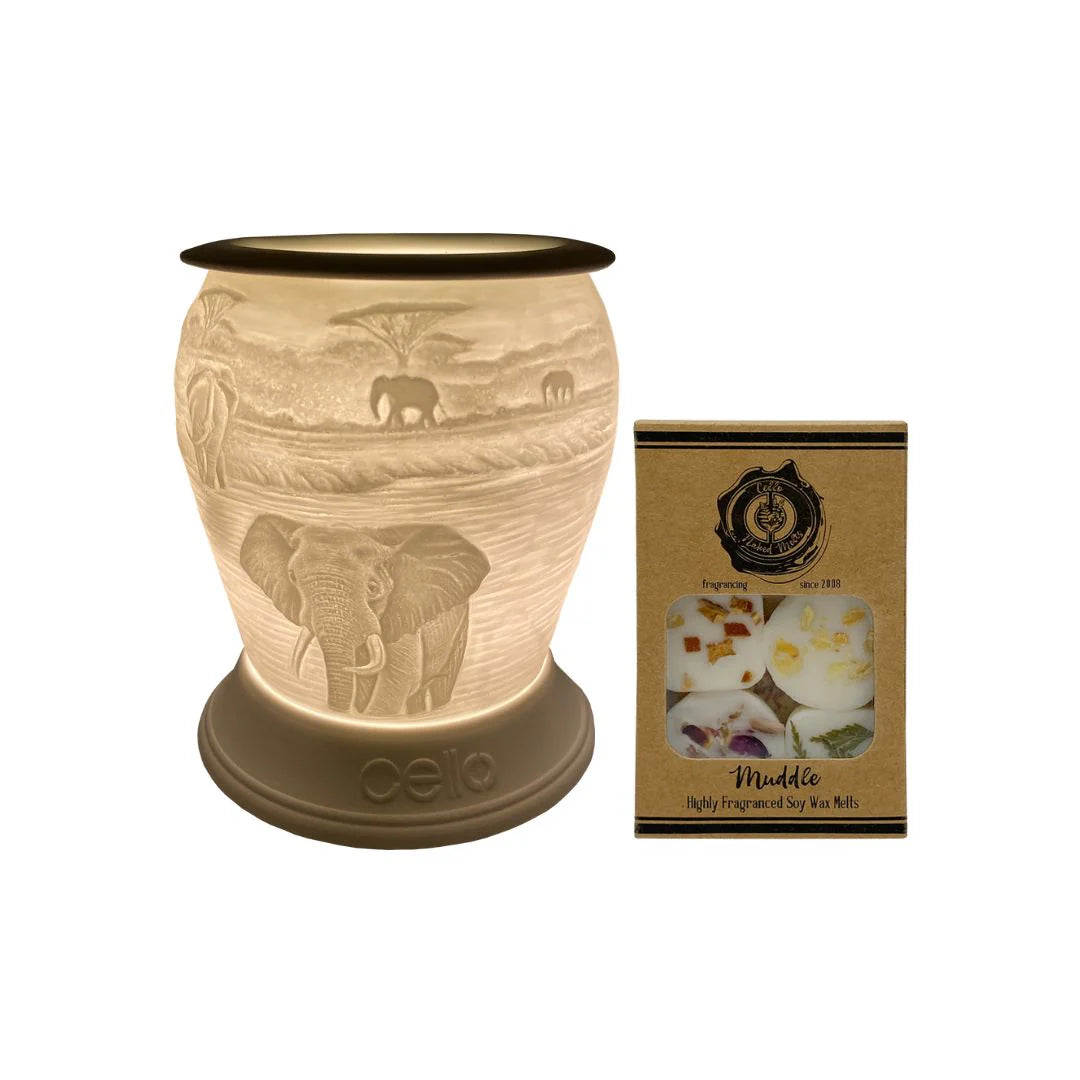 Elephant Barrel Porcelain Electric Melt Burner with Naked Cello Melts (Muddle)