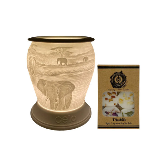 Elephant Barrel Porcelain Electric Melt Burner with Naked Cello Melts (Muddle)