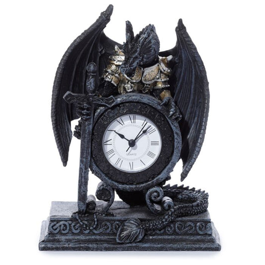 Gothic Armoured Dragon Mantle Clock 20cm