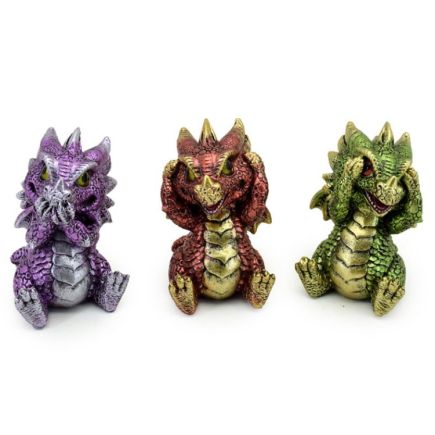 Set of 3 Elements Baby Dragon Hear No Speak No See No Evil