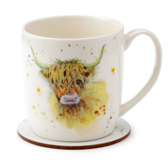Porcelain Mug & Coaster Set - Jan Pashley Highland Coo Cow 375ml