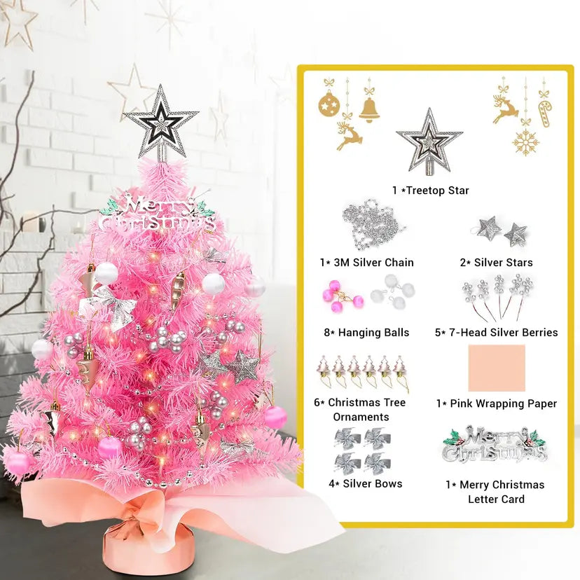 24 Inch Tabletop Mini Christmas Tree Set, Pre-lit