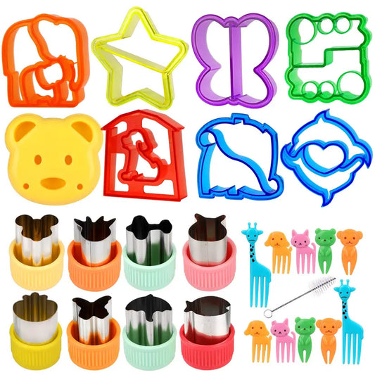 26Pcs Sandwich Cutters set for Kids, Vegetable Cookie Cutters with Comfort Grip, Stainless Steel Fruit Shape Cutters,  10 Cartoon Toothpicks