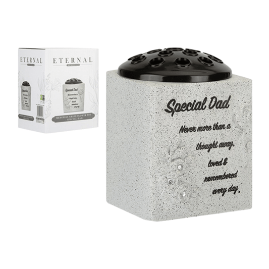 Memorial Grey Grave Flower Pot - Special Dad Rose Design