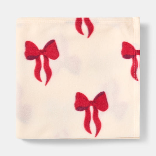 Bow Print Fleece Throw - Cream/Red