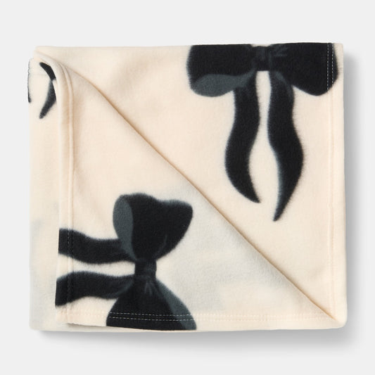 Bow Print Fleece Throw - Monochrome