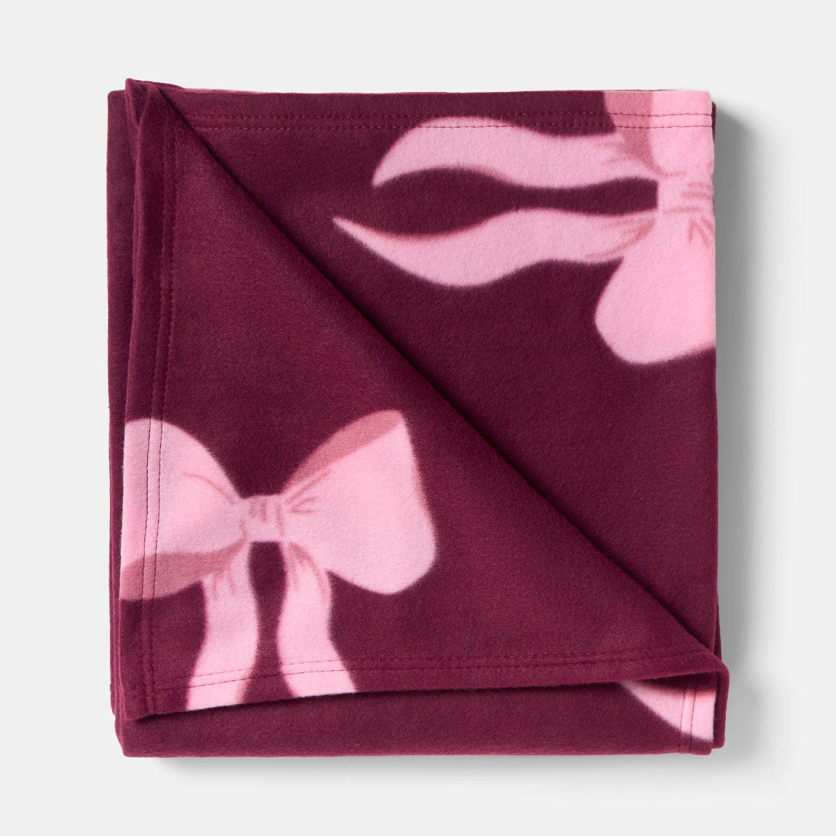 Bow Print Fleece Throw - Burgundy/Pink