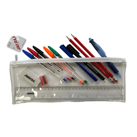 Stationery Filled Black Zip 13x5" Pencil Case with Colouring Pencils